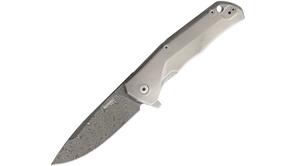 Lionsteel TRE Damascus Boomerang Folding Knife,2.875in,Drop Point,Matte Gray,Titanium Handle LSTTREDBGY
