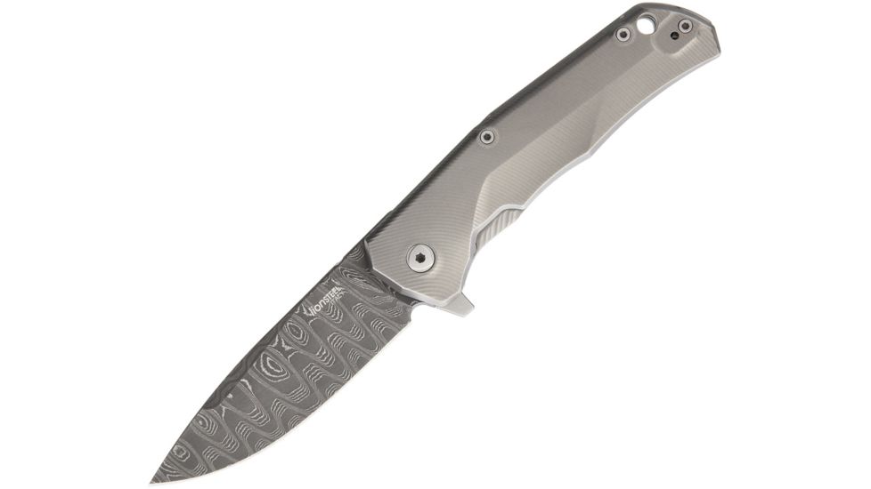 Lionsteel TRE Damascus Fade Folding Knife,2.875in,Drop Point,Matte Gray,Titanium Handle LSTTREDFGY