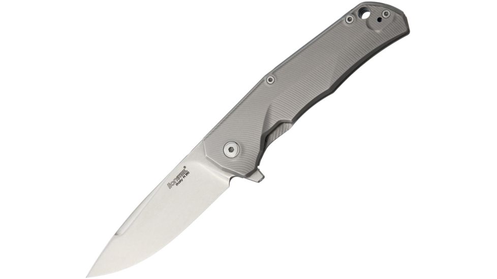 Lionsteel TRE Titanium Framelock Blue Folding Knife,2.88in,Bohler M390 Steel,Drop Point,Stonewash,Matte Gray,Titanium Handle LSTTREBL