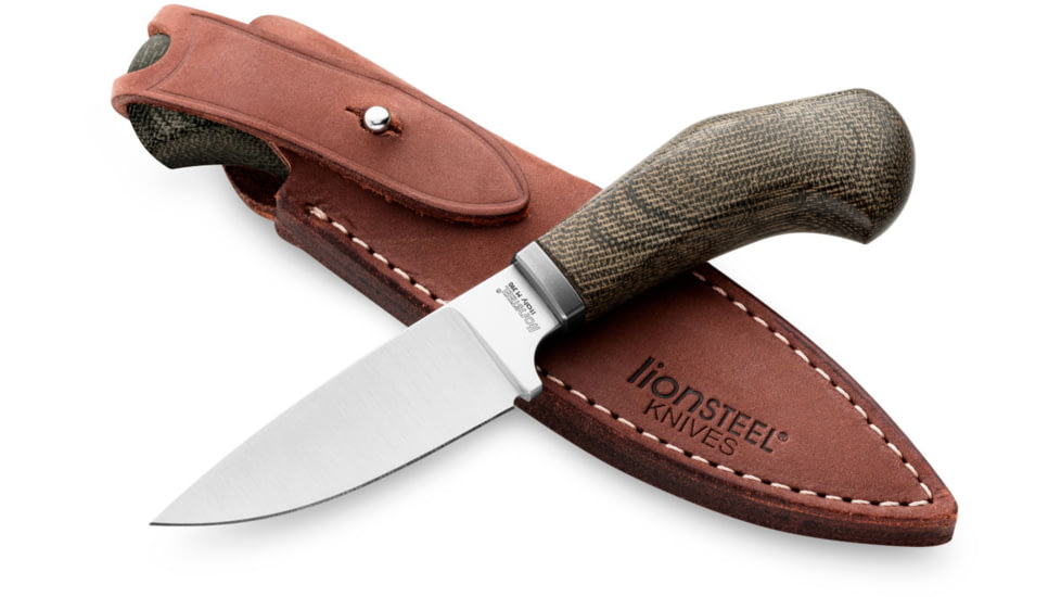 Lionsteel Willy Fixed Blade Knife, 3.1in, M390 Steel, Drop Point, Micarta/Ti Handle, Green Canvas, WL1 CVG
