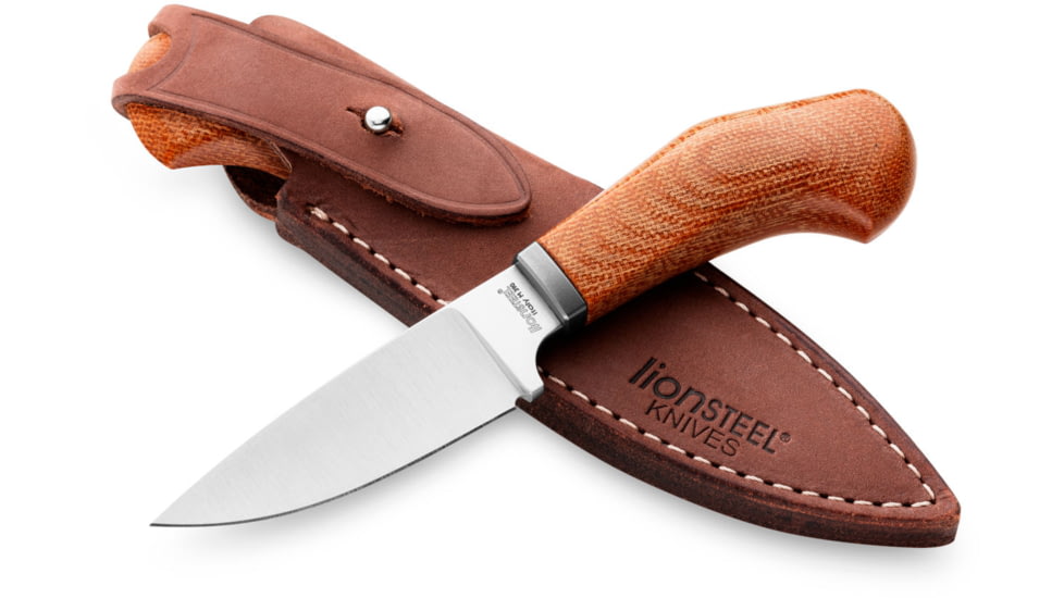 Lionsteel Willy Fixed Blade Knife, 3.1in, M390 Steel, Drop Point, Micarta/Ti Handle, Natural, WL1 CVN