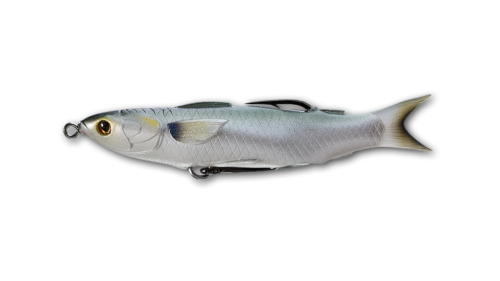 Live Target Mullet Hollow Body Topwater Lure, 6/0 SW Hooks, Floating, Silver, 1/2oz, 4-1/2in, MUH115T716