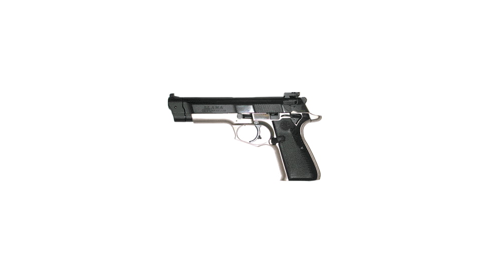 Llama 87 Pistol, 9mm Luger, 5.25in barrel, steel frame, black polymer grip, recoil operated semi-automatic, adjustable target, 14 round magazine, LLA-87-9MM-5.25-1-FRRMPG