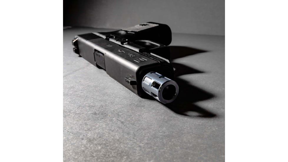 USED Lockstep Arms Micro Compensator, 1/2-28 Thread, Aluminum, Gray, LA-GLK-1150-GRY, EDEMO1, Used, Condition Fair, Scratches