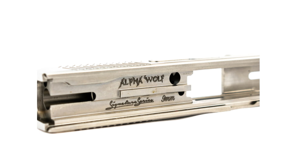 Lone Wolf Arms AlphaWolf Pistol Slide w/Stainless Steel 20 Machining, Glock 34 Gen3, 9mm, Raw Stainless, AW-SLIDE34-G3-SS20