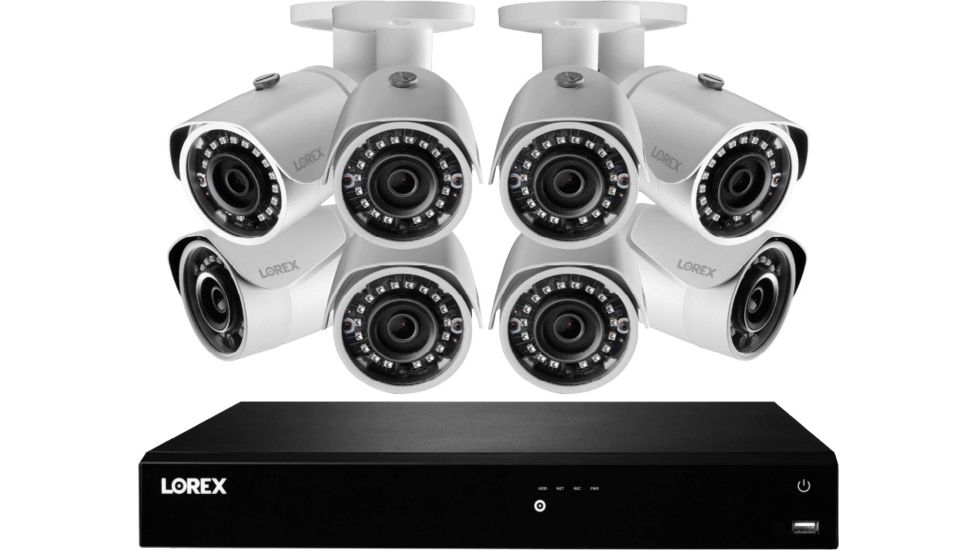 Lorex 4K Ultra HD 16-Channel Security System w/3 TB NVR and Eight Super HD Bullet Security Cameras w/ Color Night Vision and Smart Home Control, NK163-85CB