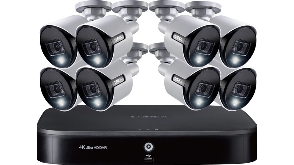 Lorex 4K Ultra HD 16-Channel Security System with 2 TB DVR and Eight 4K Ultra HD Bullet Security Cameras w/Color Night Vision, Active Deterrence, and Smart Home Voice Control, DK162-88DAE