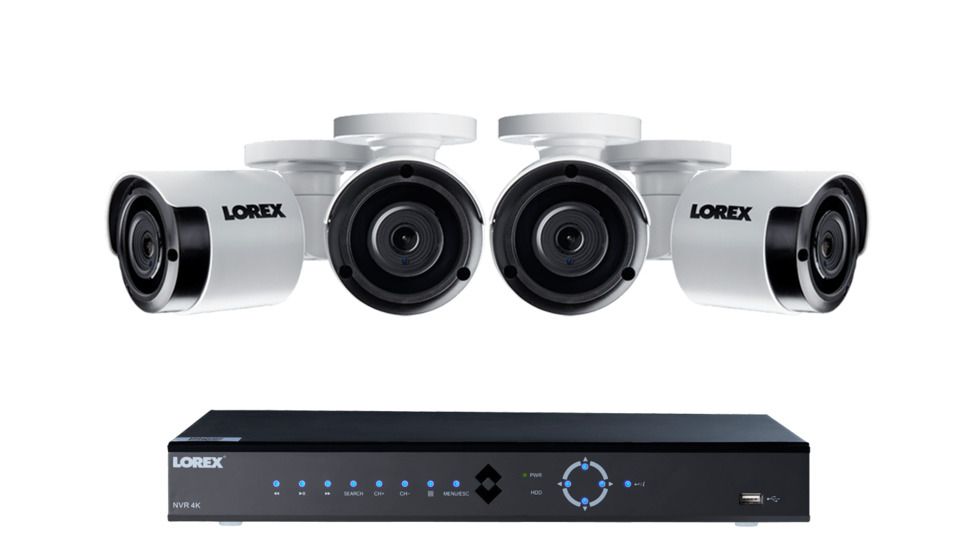 Lorex 5MP 4K Ultra HD IP NVR system w/ 4 IP 2K Cameras, White, LNK71082T45B