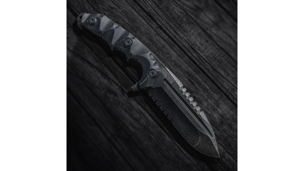 LOTAR Combat Karnaff Gen 2 MilSpec Elite Fixed Blade Knives, 109mm, CPM3V, Drop Point, G10, Partially Serrated, Black, R102SWX