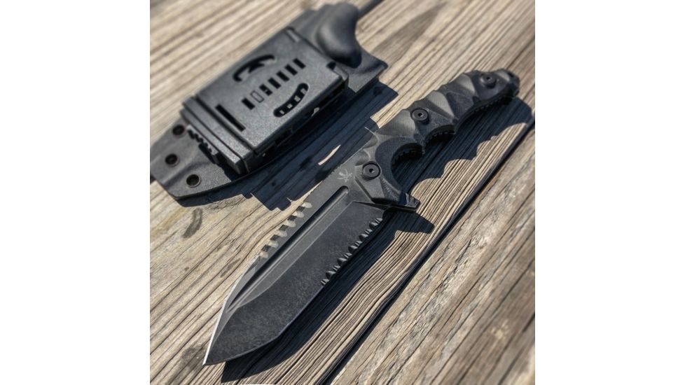 LOTAR Combat Karnaff Gen 2 MilSpec Elite Fixed Blade Knives, 109mm, CPM3V, Drop Point, G10, Partially Serrated, Black, R102SWX