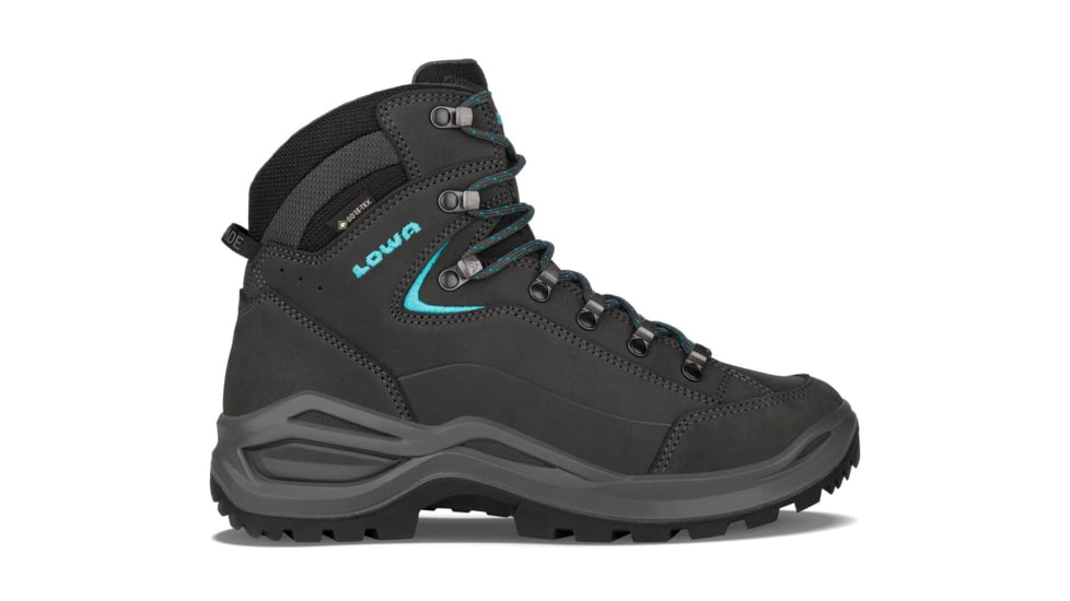 Lowa Renegade Evo GTX Mid Hiking Shoes - Womens, Wide, Asphalt/Turquoise, 10, 197827027416