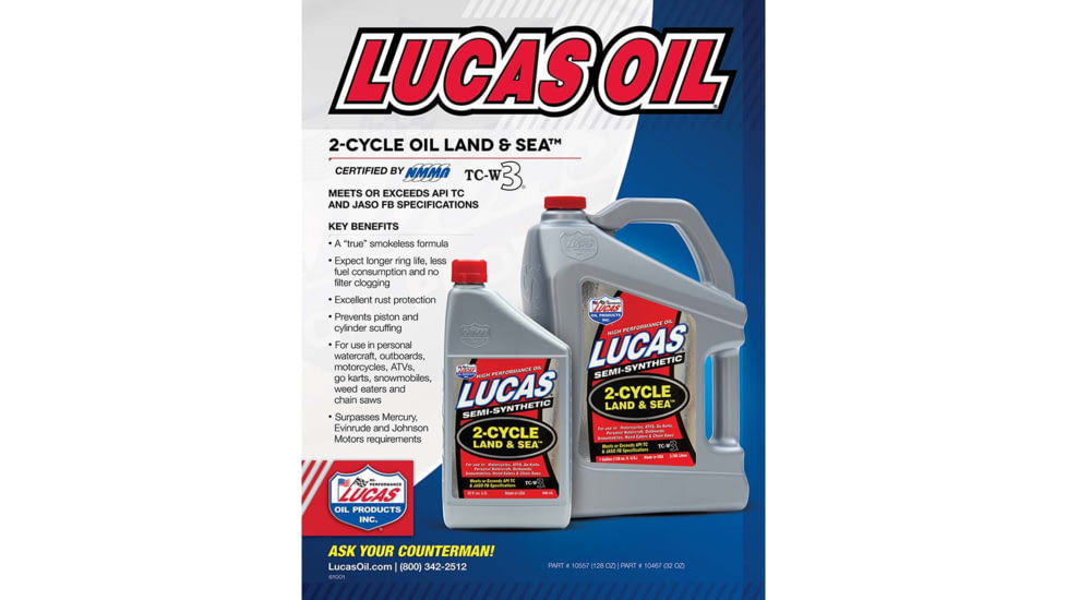 Lucas Oil Land &amp; Sea 2-Cycle Oil, Quart, 6x1, 10467