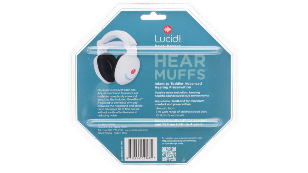Lucid Audio HearMuffs Baby Hearing Protection, White, LA-INFANT-PM-WH