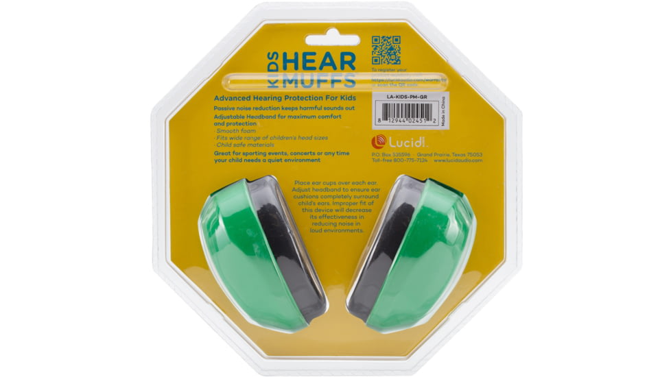 Lucid Audio HearMuffs Kids Hearing Protection, Green, LA-KIDS-PM-GR