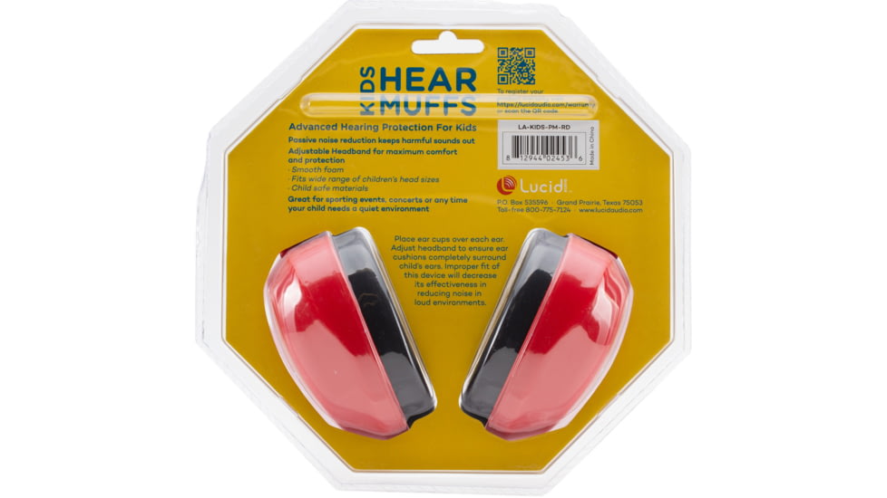 Lucid Audio HearMuffs Kids Hearing Protection, Red, LA-KIDS-PM-RD
