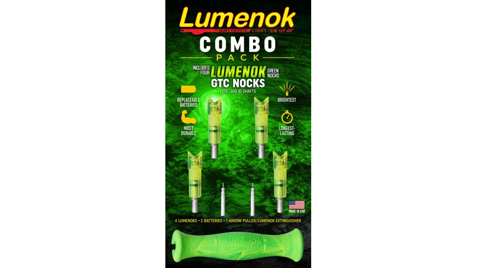 Lumenok Lighted Crossbow Nock Bolt Ends Gold Tip Crescent , Combo Pack, Green GTC4G Combo