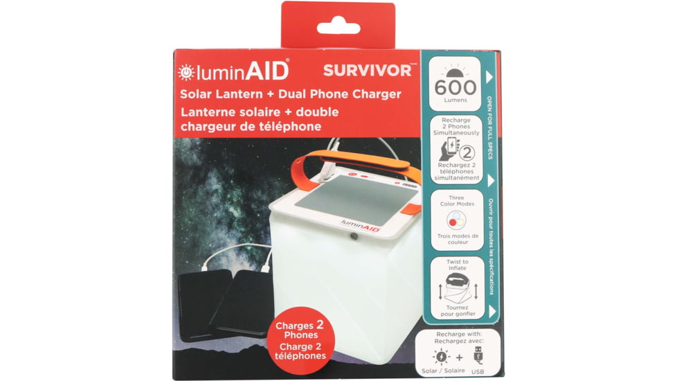 LuminAID Survivor Solar Lantern w/Dual Phone Charger, White, 0196-0350