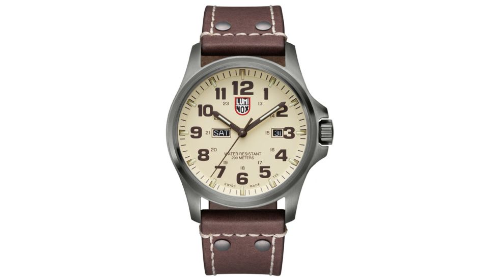 LUMINOX Atacama Field Day Date Watch, Ivory/ Brown, 45mm A.1927