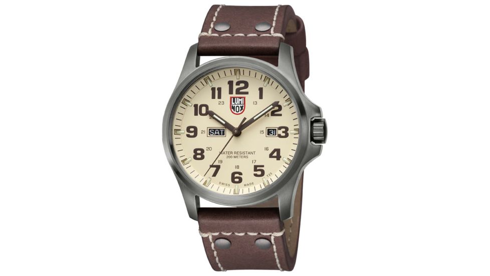 LUMINOX Atacama Field Day Date Watch, Ivory/ Brown, 45mm A.1927
