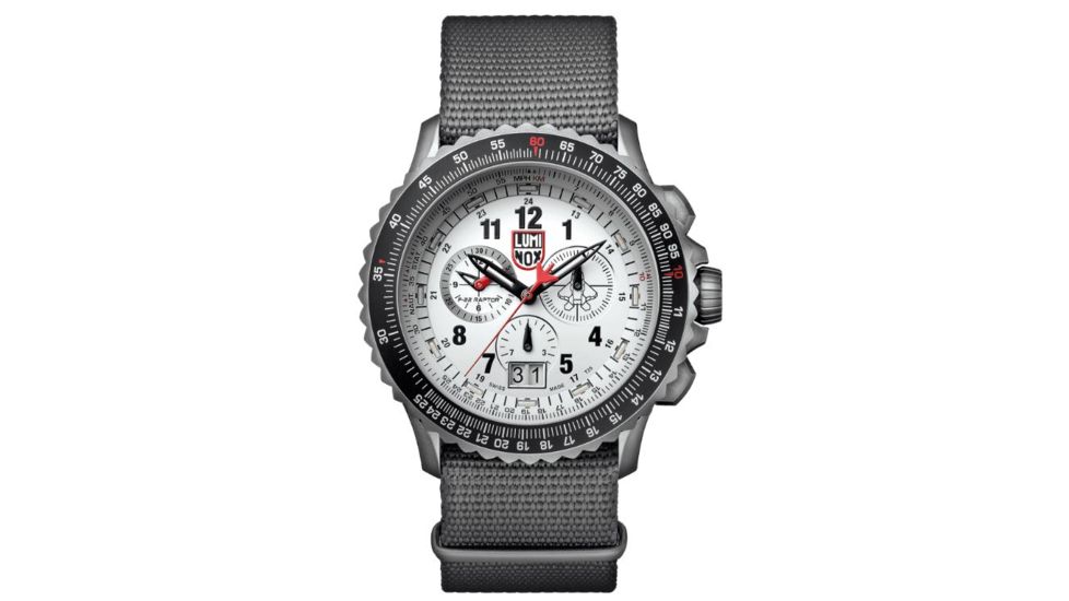 Luminox F-22 Raptor 9240 Series Watch with Gray Webbing Strap and Titanium Bezel, White/Black, 44 mm 9249