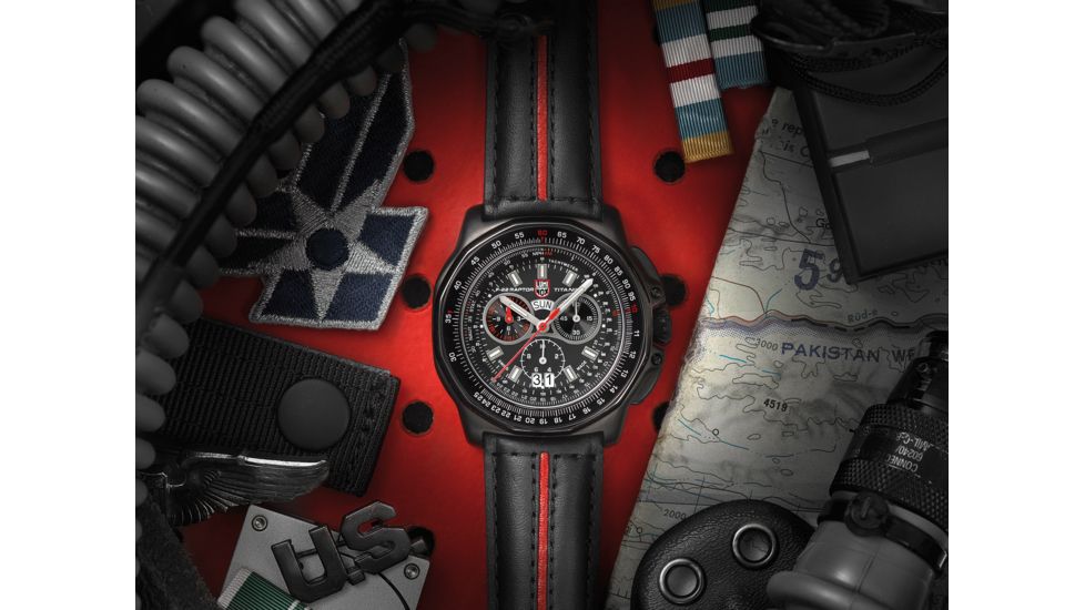 LUMINOX F-22 Raptor Watch w/ Black Buckle, Black/Silver, 44mm A.9278