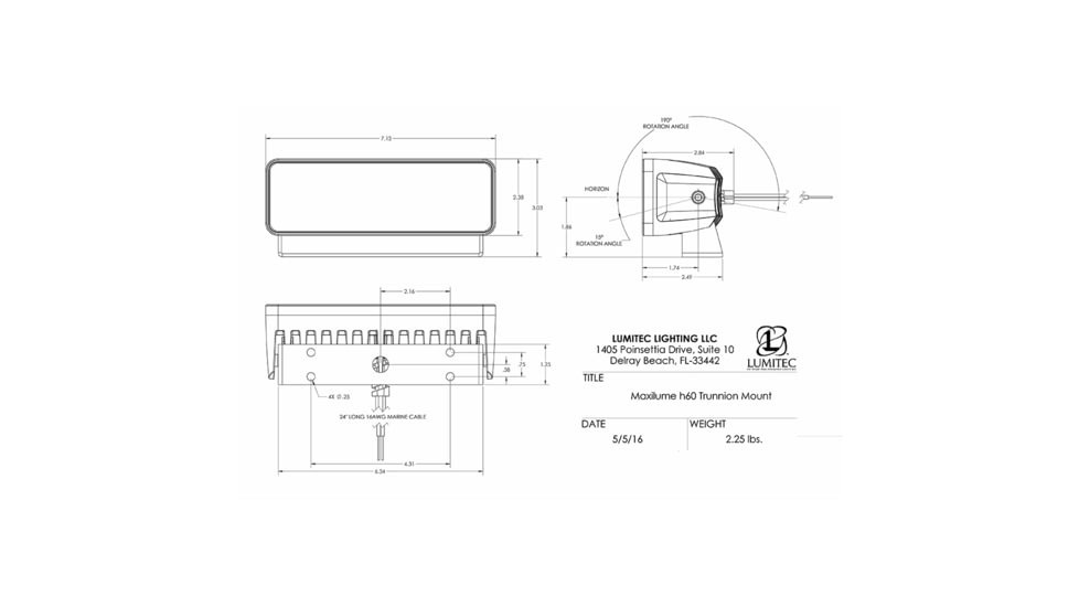 Lumitec Maxillume H60 6000Lumens LED Trunnion Mount Flood Dimming Light w/ White Housing, White, 101334
