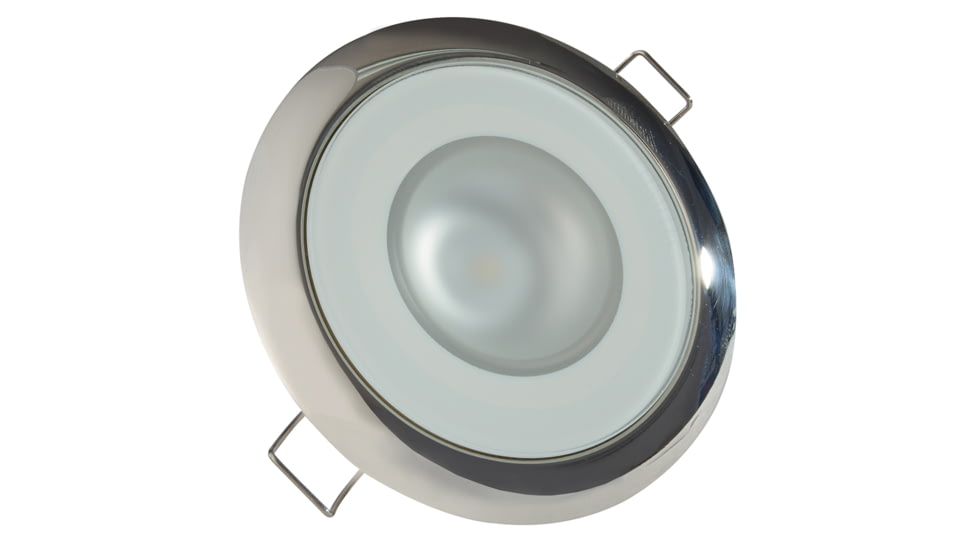 Lumitec Mirage 380 Lumens LED Flush Mount Down Dimming Light, Glass Finish, Polished SS Bezel, Warm White, 113119