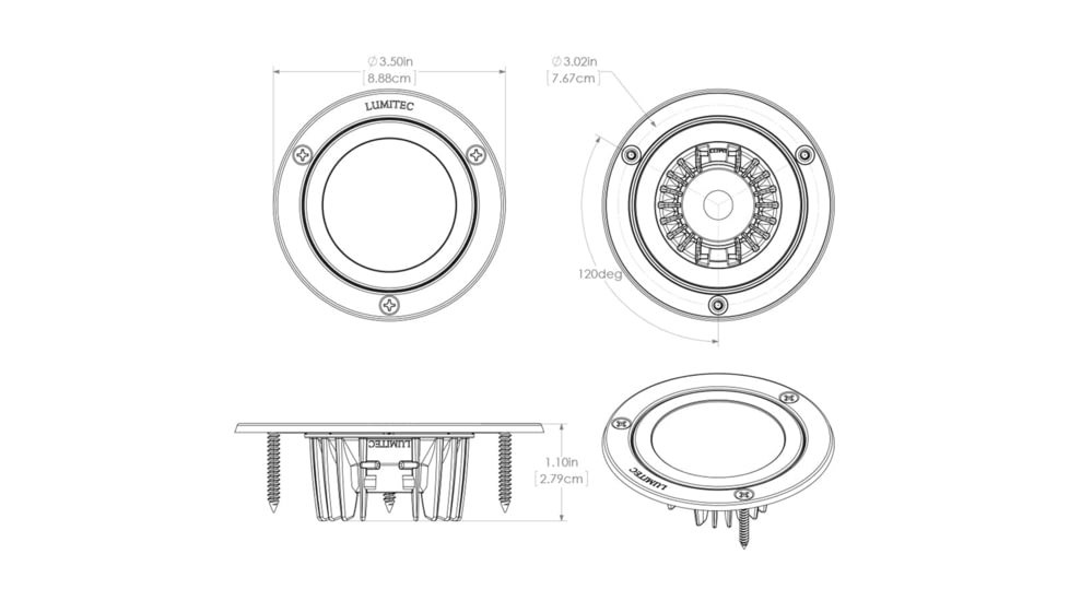 Lumitec Shadow 380 Lumens LED Flush Mount Down Light, White Finish, Spectrum RGBW, 114127