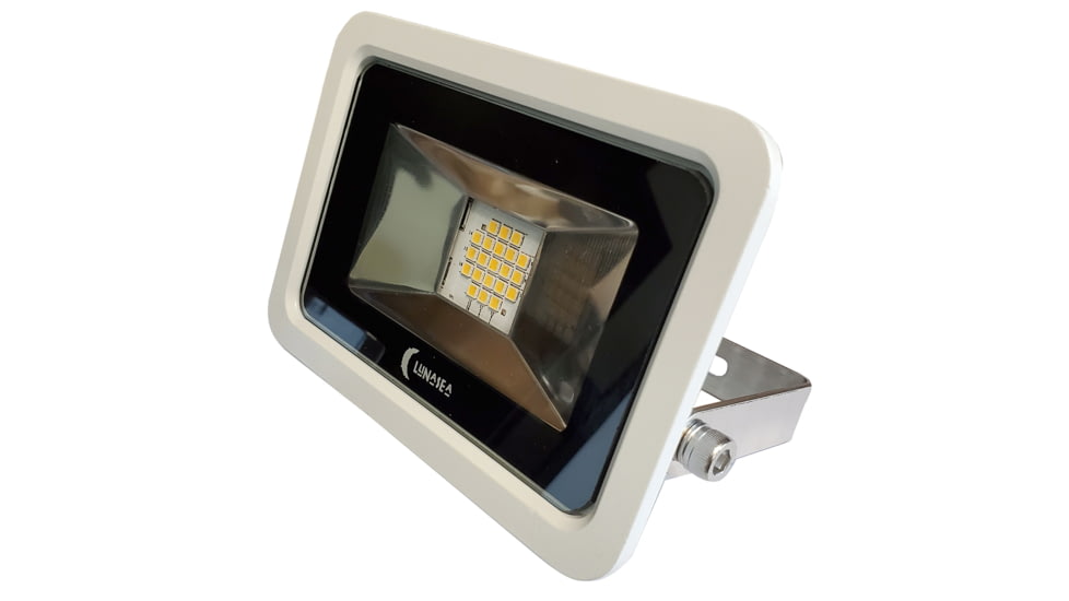 Lunasea Lighting 10W Slimline 1200 Lumens 120VAC Only LED Floodlight w/ White Housing, 3ft #39 Cord, Cool White, LLB-366N-31-10