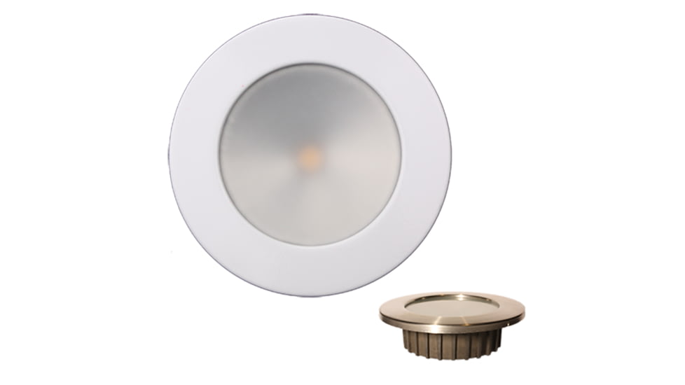 Lunasea Lighting Zero Emi Recessed 3.5in 575 Lumen LED Blue w/White Stainless Steel Bezel Light, 12VDC, Warm White, LLB-46WB-0A-WH
