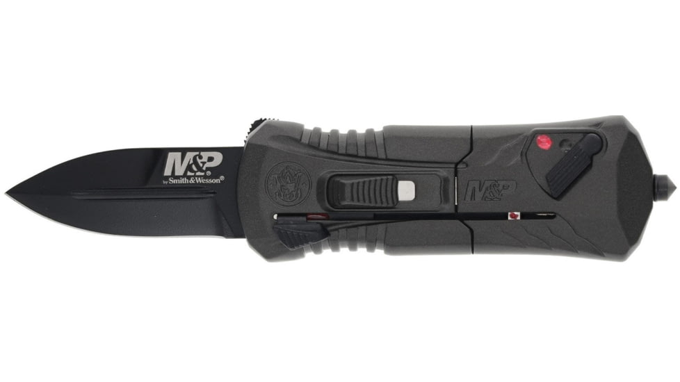 M&amp;P MPOTF Compact Assisted Opening Folding Knife, 1.9in, AUS-8 Steel, Spear Point Blade, Aluminum, Gray/Black Handle, Box, 1224861