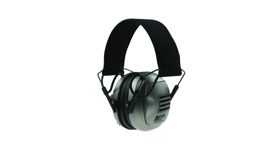 Smith &amp; Wesson Premium electronic earmuff with silver earcups, Black/Silver, One Size MP251C