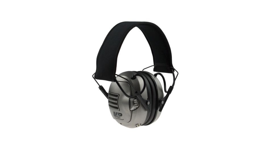 Smith &amp; Wesson Premium electronic earmuff with silver earcups, Black/Silver, One Size MP251C