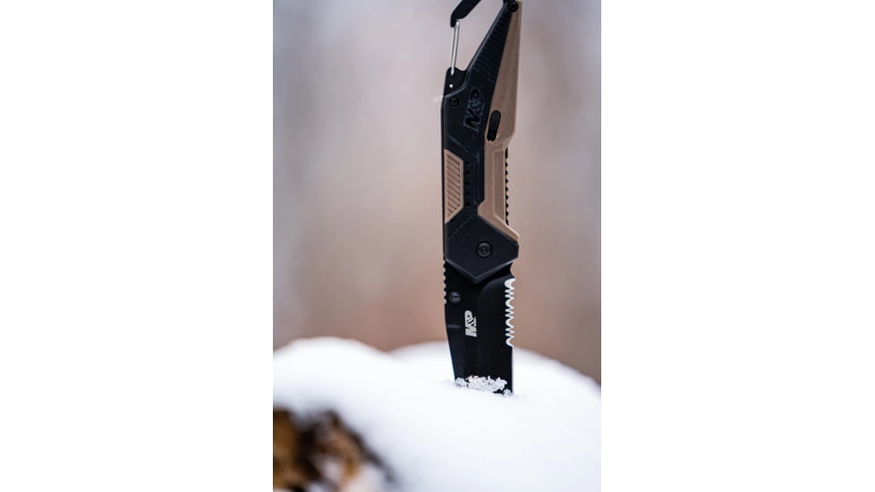 M&amp;P Repo Spring Assist Folding Knife, 3.5in, 8Cr13MoV Stainless Steel Blade, 4.8in, Rubberized Aluminum Handle, 1122579