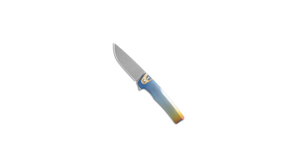 Machinewise Sonora Integral Folding Knife, 3.40in, CPM 20CV, Drop Point Blade, Titanium, Blue/Yellow Handle, Diamond Texture Faded Ti, Blue/Yellow/Gray, 7.80 inch, BHQ-209059