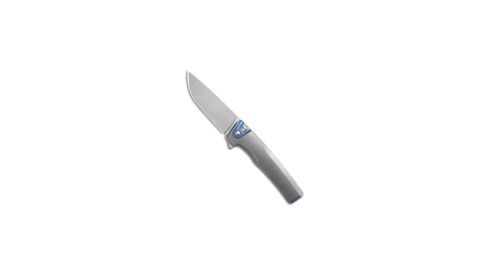 Machinewise Sonora Integral Folding Knife, 3.40in, CPM 20CV, Drop Point Blade, Titanium, Blue/Gray Handle, Fine Step Texture Ti, Blue/Gray/Gray, 7.80 inch, BHQ-209060