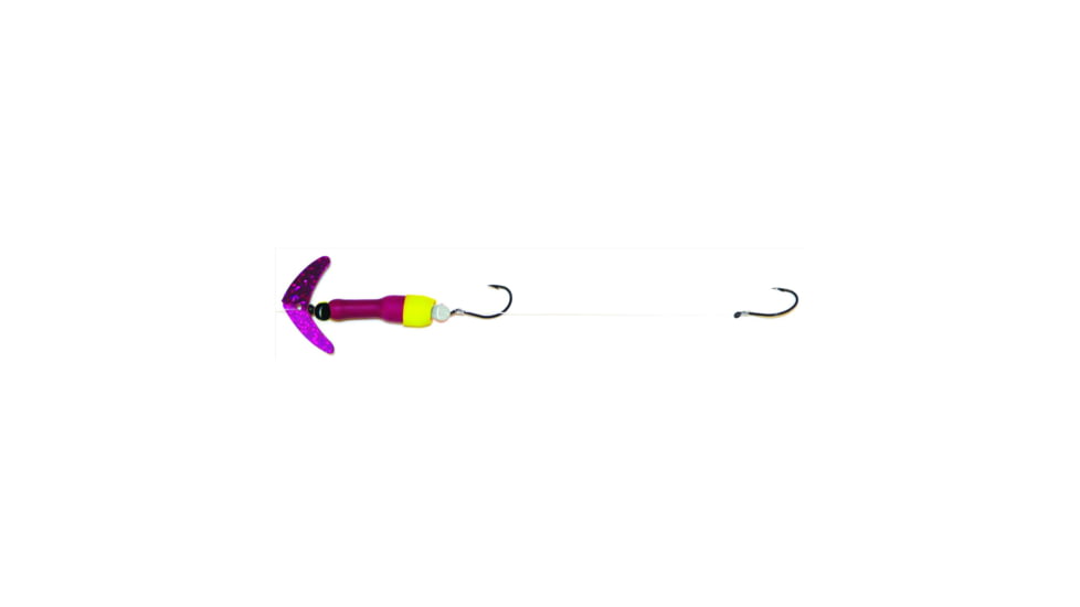 Mack's Lure Wally Pop Crawler Series Spinner, 2 Hooks Size 2, Leader 72 in, Dark Cerise Sparkle Smile Blade, Vivid Purple/ Yellow, 63052