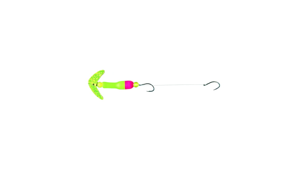 Mack's Lure Wally Pop Crawler Series Spinner, 2 Hooks Size 2, Leader 72 in, Chartreuse Sparkle Smile Blade, Lime Green/Pink, 63058