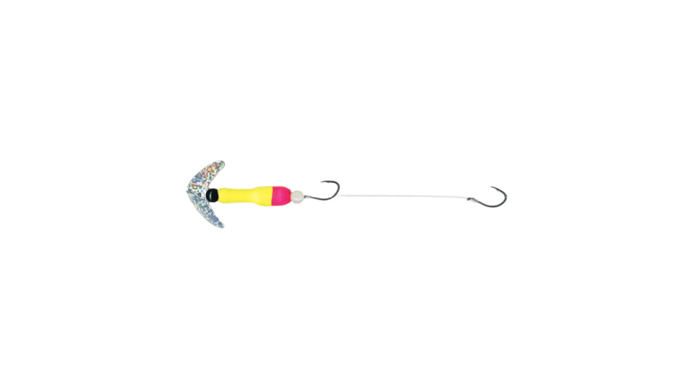 Mack's Lure Wally Pop Crawler Series Spinner, 2 Hooks Size 2, Leader 72 in, Silver Sparkle Smile Blade, Yellow/Pink, 63059