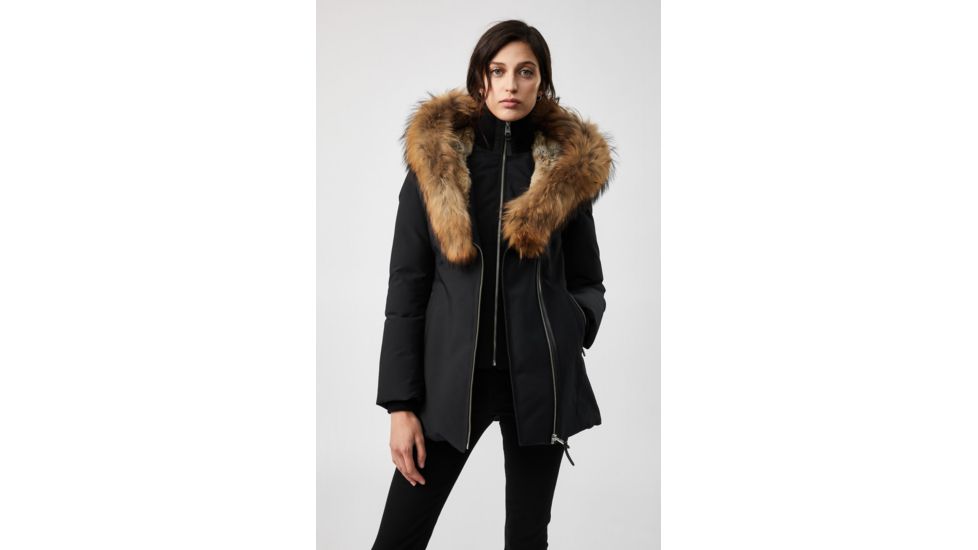 Mackage Akiva Waterproof Down Coat w/ Fur Hood, Black / Natural Fur, Large, Akiva-R-Black-L