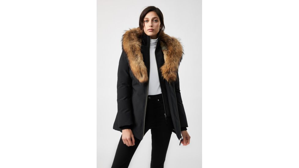 Mackage Akiva Waterproof Down Coat w/ Fur Hood, Black / Natural Fur, Large, Akiva-R-Black-L