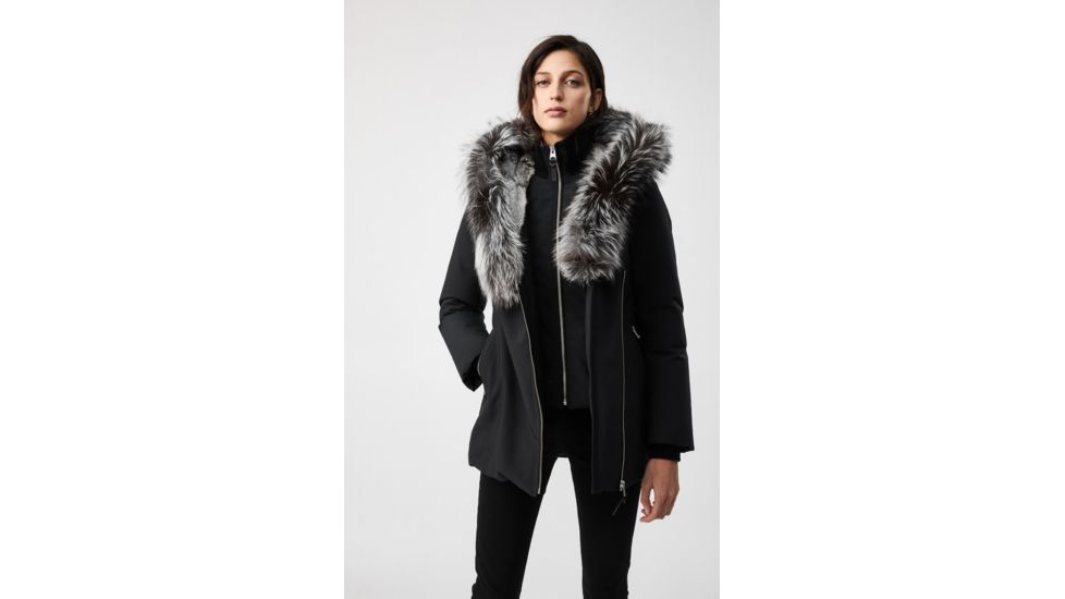 Mackage Akiva Waterproof Down Coat w/ Fur Hood, Black / Silverfox Fur, Extra Small, Akiva-XR-Black/Silver-XS