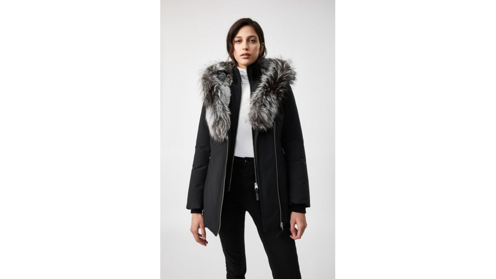 Mackage Akiva Waterproof Down Coat w/ Fur Hood, Black / Silverfox Fur, Extra Small, Akiva-XR-Black/Silver-XS