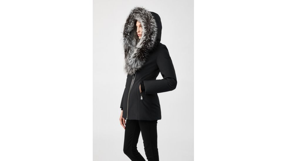 Mackage Akiva Waterproof Down Coat w/ Fur Hood, Black / Silverfox Fur, Extra Small, Akiva-XR-Black/Silver-XS