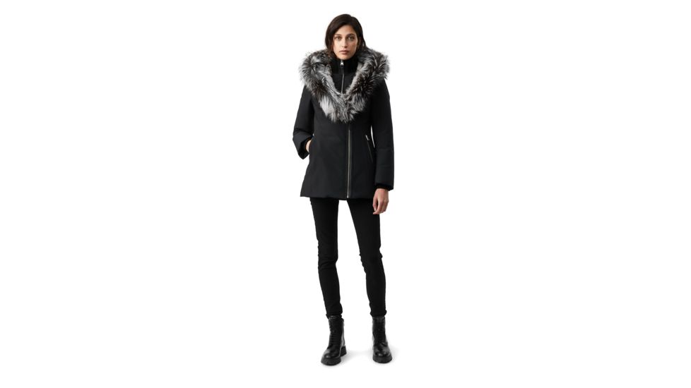 Mackage Akiva Waterproof Down Coat w/ Fur Hood, Black / Silverfox Fur, Extra Small, Akiva-XR-Black/Silver-XS