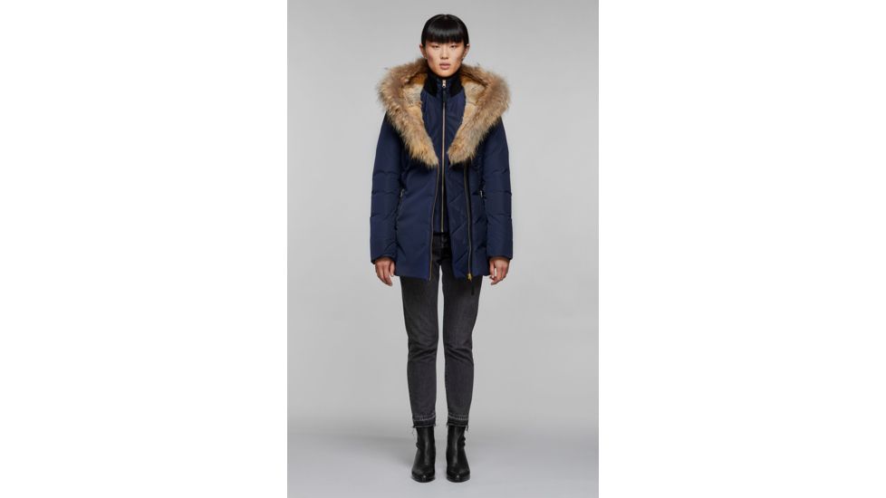 Mackage Akiva Waterproof Down Coat w/ Fur Hood, Navy / Natural Fur, Extra Large, Akiva-R-Navy-XL