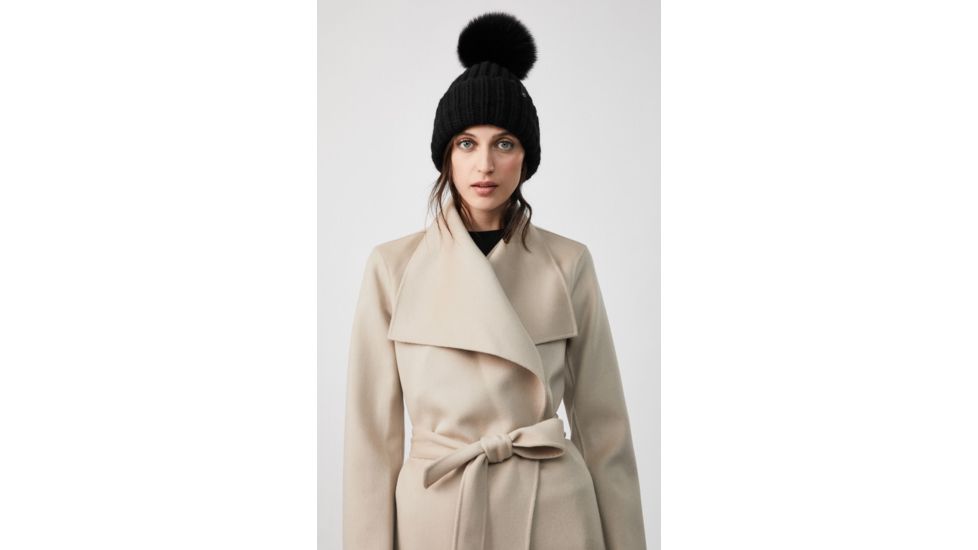 Mackage Doris Classic Knit Hat w/ Fox Fur Pompom - Womens, Black/Black, One Size, Doris-R-Black/Black