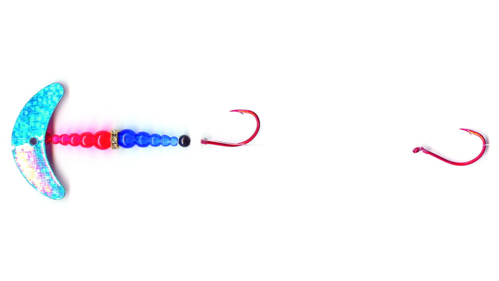 Macks Lure Double Whammy Pro Spinner Rig, 2 Number 4 Hooks, 72in Leader, Blue Sparkle Smile Blade/Flo Orange/Flo Blue Bead, 17803