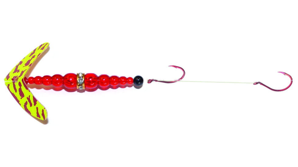 Macks Lure Double Whammy Pro Spinner Rig, 2 Number 4 Hooks, 72in Leader, Chartreuse Red Tiger Smile Blade/Flo Ruby Bead, 17805