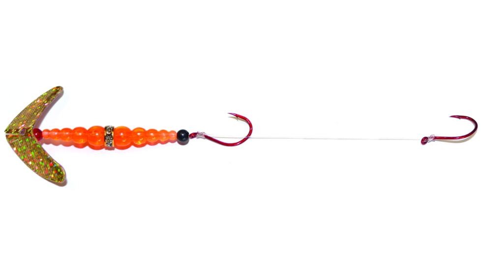 Macks Lure Double Whammy Pro Spinner Rig, 2 Number 4 Hooks, 72in Leader, Gold Sparkle Smile Blade/Flo Fire Orange Bead, 17802